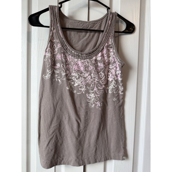 Eddie Bauer Tops - Eddie Bauer Women's Floral Tank Top – Size Small – Brown & Pink Embroidered Trim